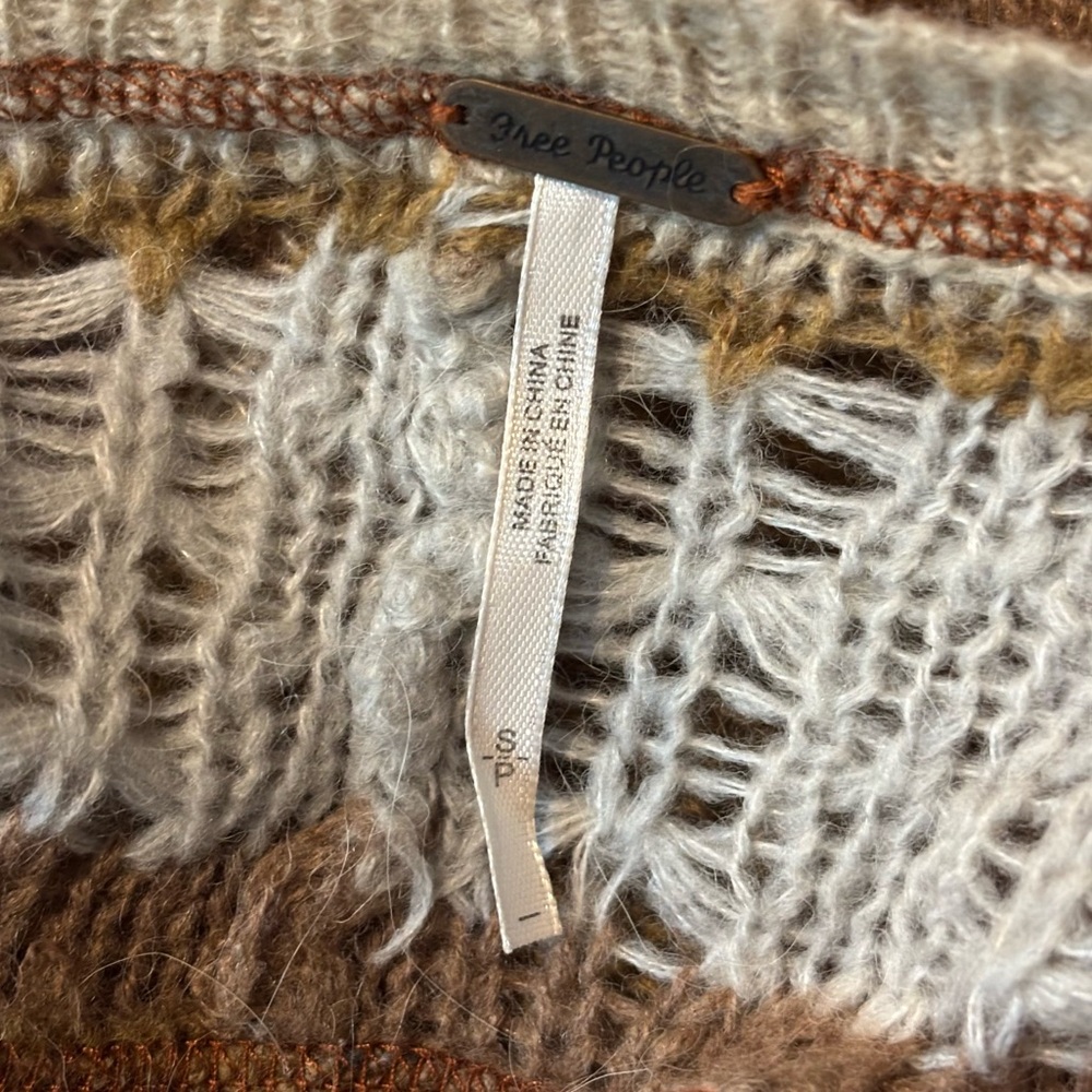 Free People December Skies Muted Pink Tan Gray Open Knit Poncho Sweater S - Picture 12 of 12